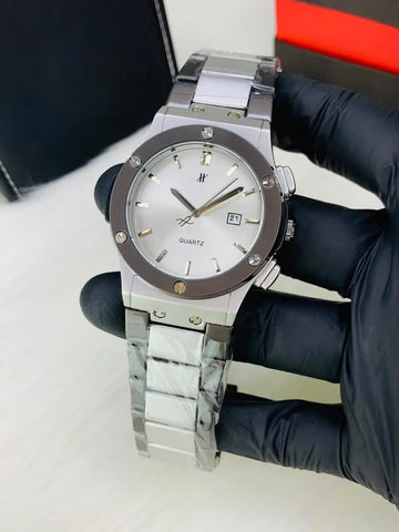 Reward Men’s Luxury Two-Tone Stainless Steel Watch in Pakistan – White Dial with Date Display