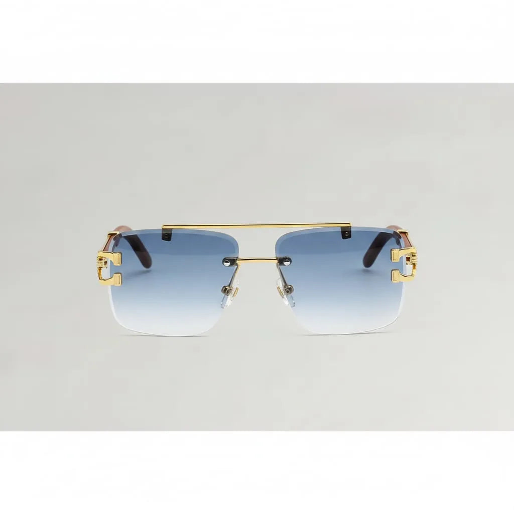 Panther-Style Rimless Blue Gradient Sunglasses for Men in Pakistan – Wood Temples