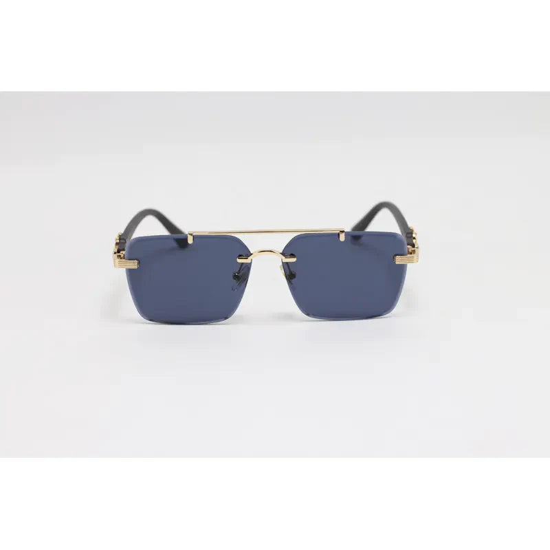 3160 Wide Rimless Rectangle Sunglasses in Pakistan – Double Bridge Golden Black Metal Frame