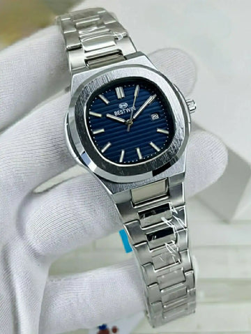 Bestwin Men’s Luxury Stainless Steel Watch in Pakistan – Blue Textured Dial with Date Display
