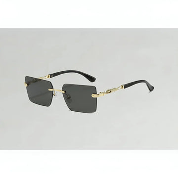 Rectangle Sunglasses for Men in Pakistan – Black Lenses, Gold Metal Frame with Lizard Texture