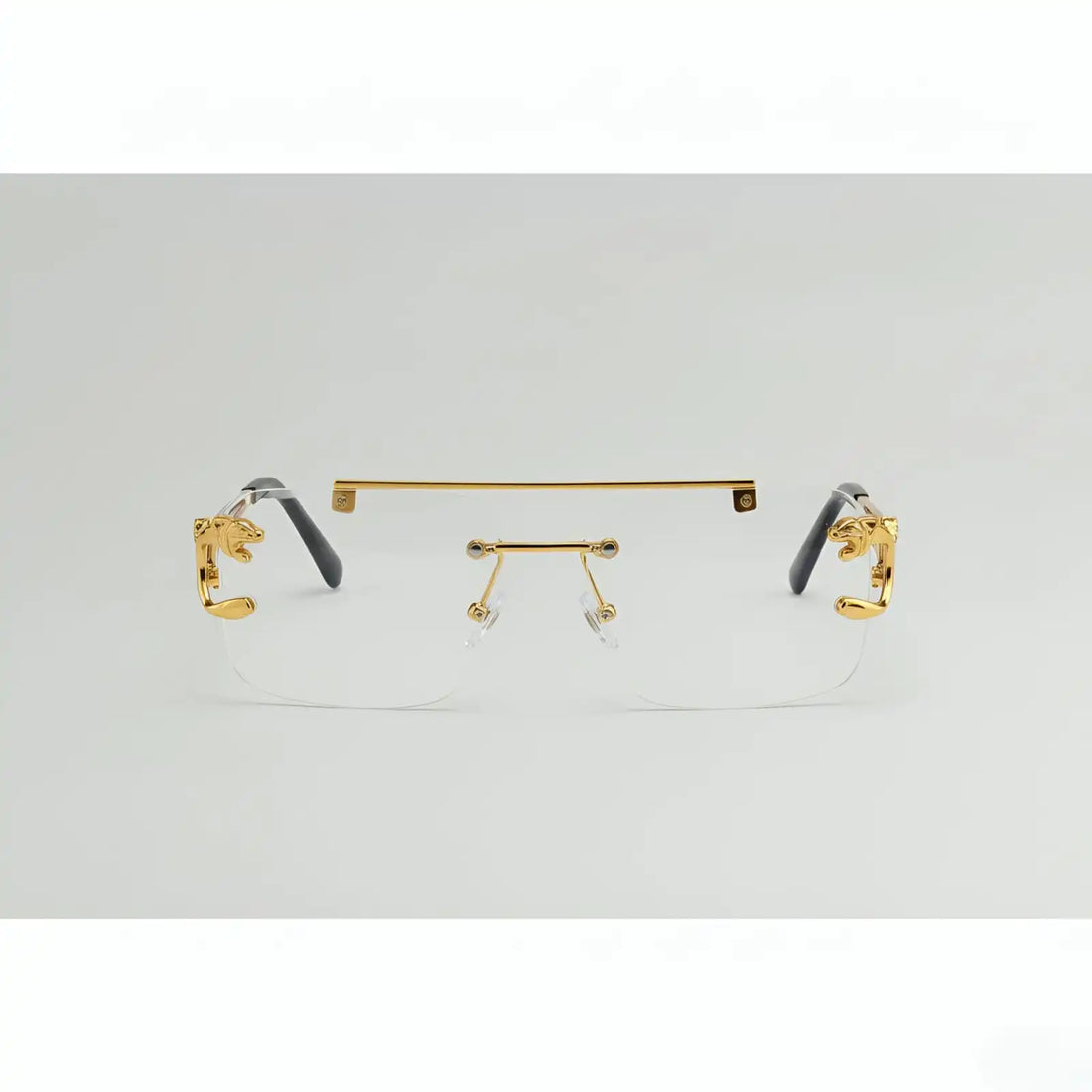 Rimless Panther Sunglasses for Men in Pakistan – Gold Metal Frame with Transparent Lenses