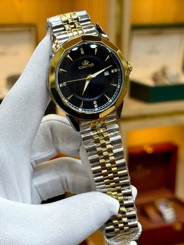 Elegance Men’s Luxury Two-Tone Stainless Steel Watch in Pakistan – Black Dial with Date Display