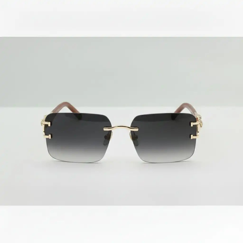 Luxury Rimless Lizard Sunglasses for Men in Pakistan – Gold Metal Frame with Brown Temples