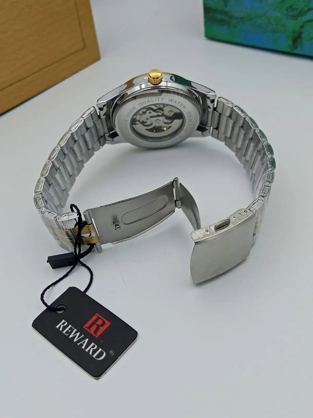 Reward Men’s Automatic Roman Skeleton Watch in Pakistan – Two-Tone Gold & Silver Bracelet