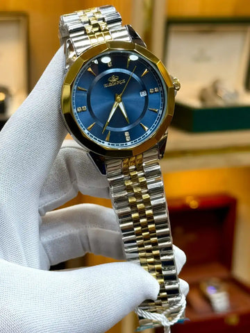 Elegance Men’s Luxury Two-Tone Stainless Steel Watch in Pakistan – Blue Dial with Date Display