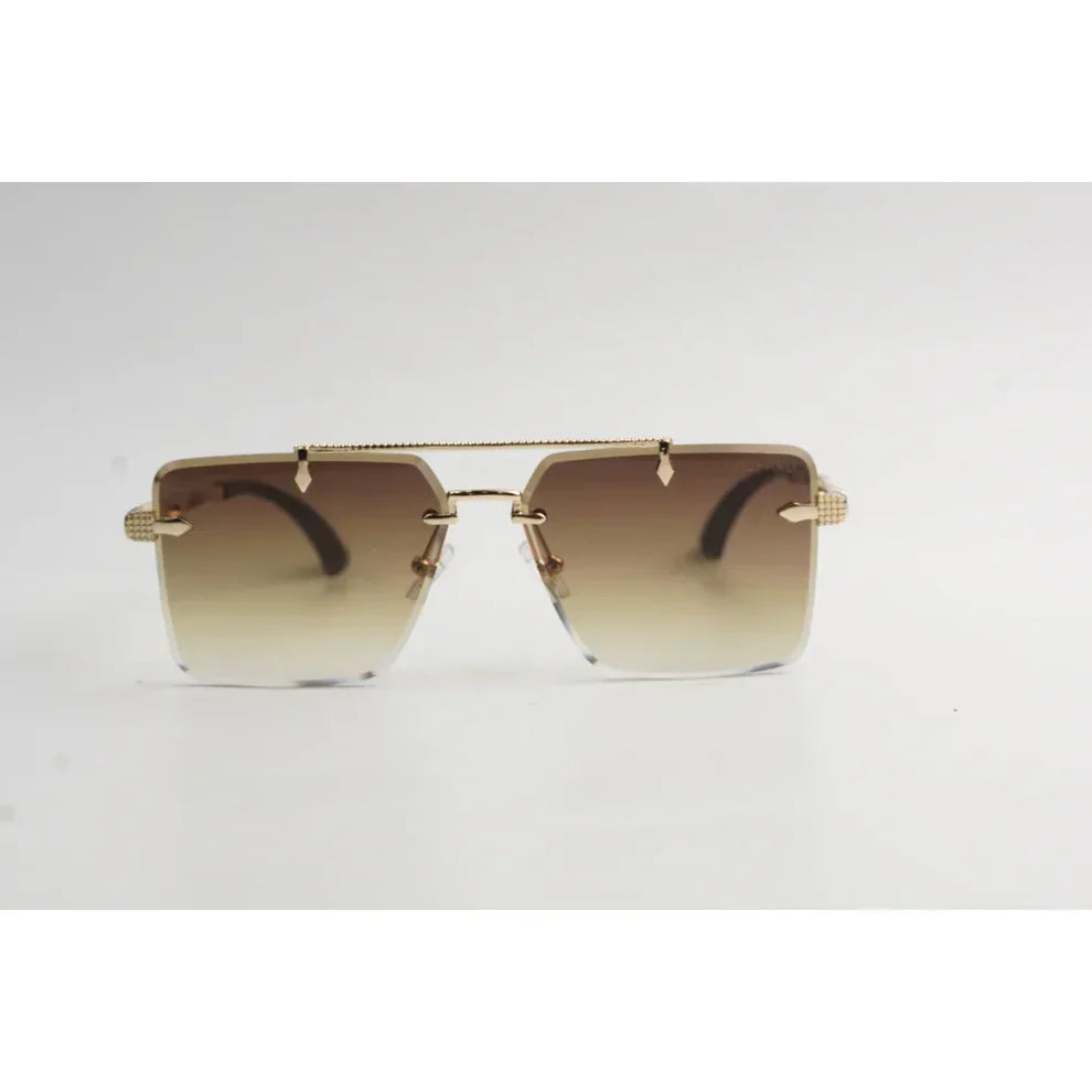 R96 Extra Wide Rimless Square Sunglasses in Pakistan – Double Bridge Golden Metal Design
