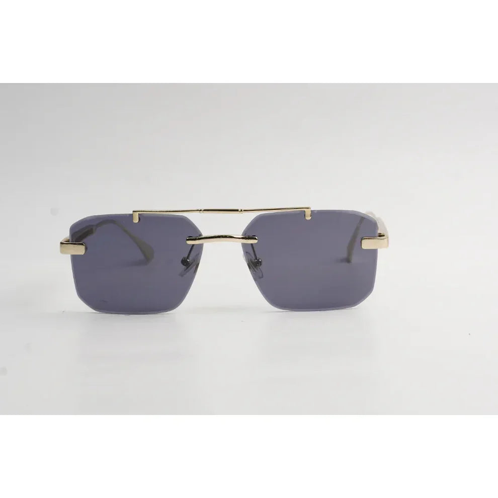RM90 Extra Wide Double Bridge Rimless Rectangle Sunglasses in Pakistan – Golden Metal Frame