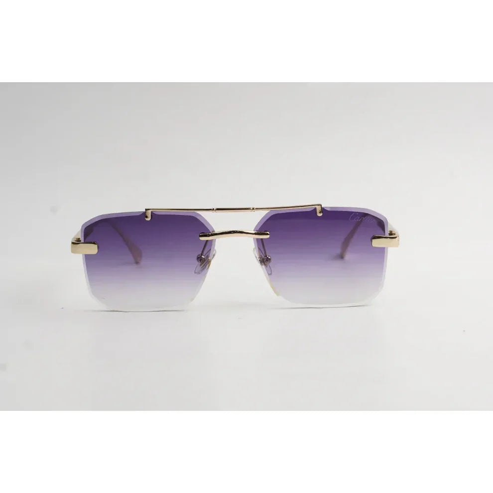 RM90 Extra Wide Rimless Rectangle Sunglasses in Pakistan – Double Bridge Golden Metal Design