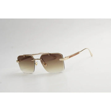 RM90 Extra Wide Rimless Rectangle Sunglasses in Pakistan | Double Bridge Golden Metal Frame