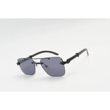 Extra Wide Rimless Rectangle Sunglasses in Pakistan | Wooden Texture Metal Frame