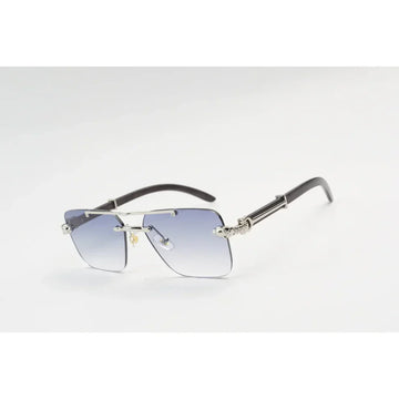 Rimless Rectangle Sunglasses in Pakistan | Wooden Texture Metal Frame