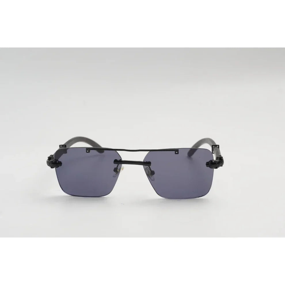 Extra Wide Rimless Rectangle Sunglasses in Pakistan | Wooden Texture Metal Frame