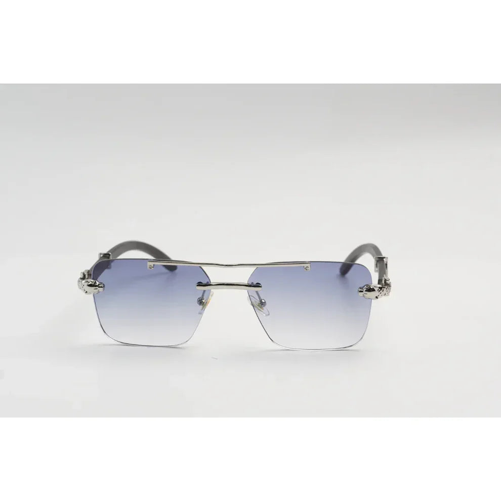 Rimless Rectangle Sunglasses in Pakistan | Wooden Texture Metal Frame