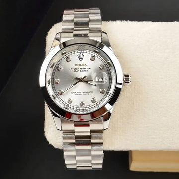 Luxury Rolex-Style Men’s  Watch in Pakistan – Silver Stainless Steel with White Dial