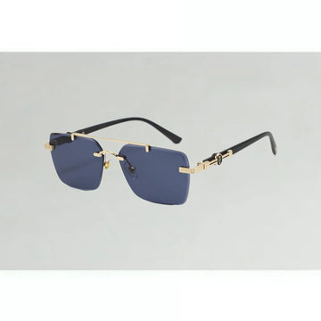 3160 Wide Rimless Rectangle Sunglasses in Pakistan – Double Bridge Golden Black Metal Frame