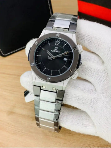 Reward Men’s Luxury Two-Tone Stainless Steel Watch in Pakistan – Black Dial with Date Display